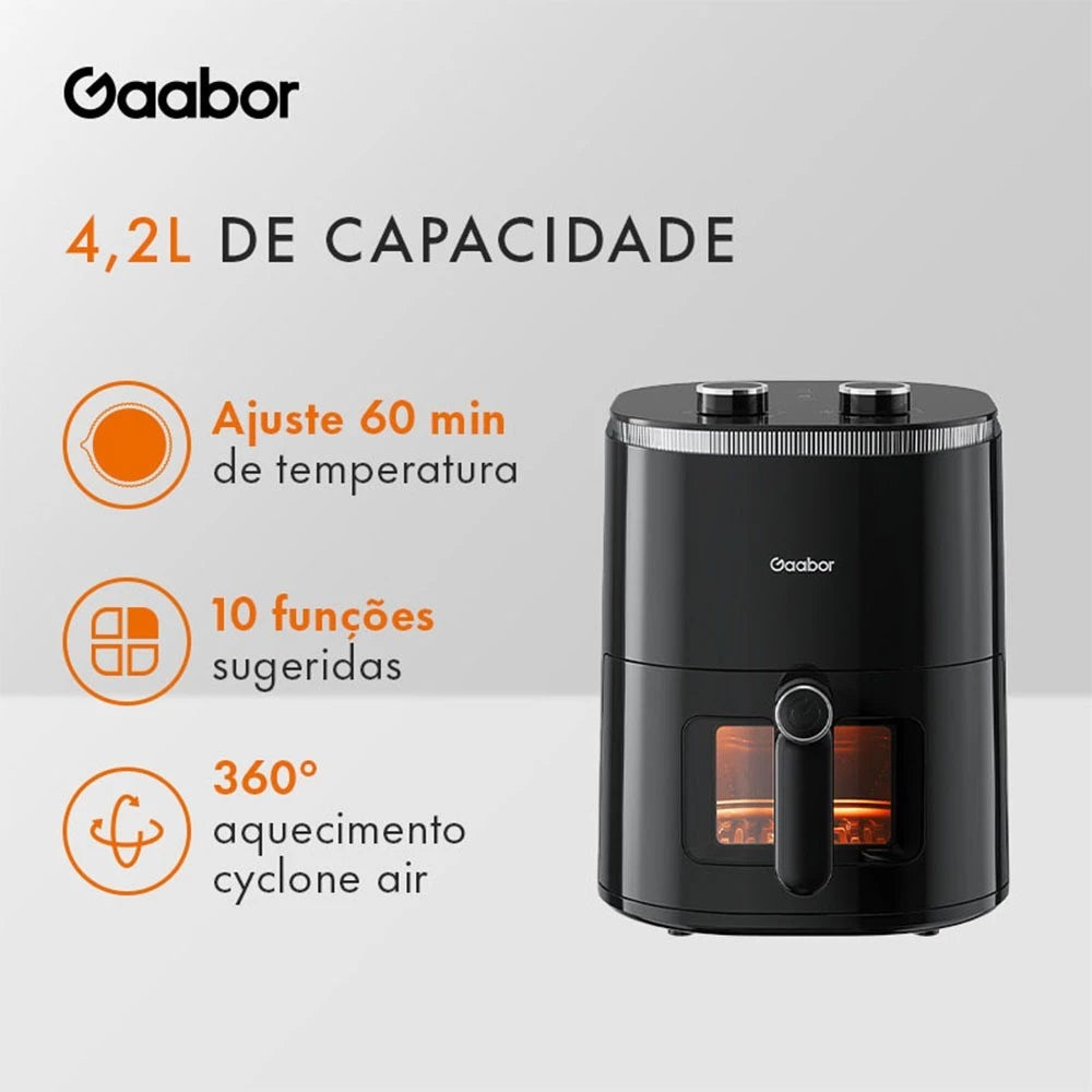 Gaabor Fritadeira Sem Óleo Duo 4,2L Analógica Visor Transparente Janela AF-45M02A