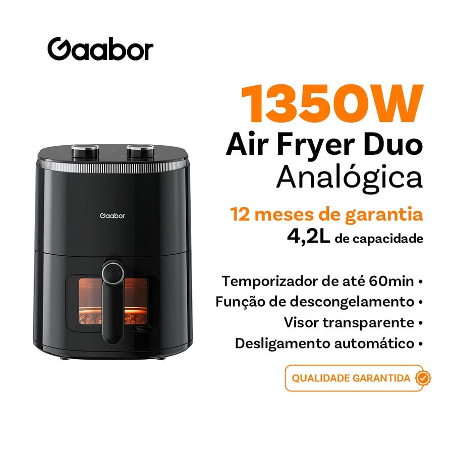 Gaabor Fritadeira Sem Óleo Duo 4,2L Analógica Visor Transparente Janela AF-45M02A
