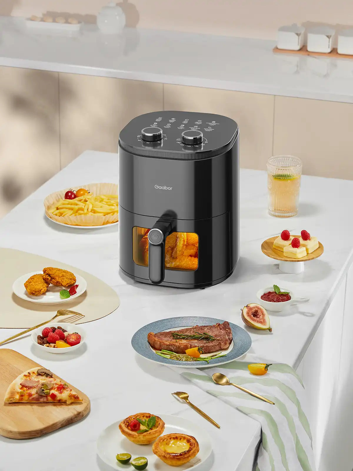 Gaabor Beautiful Black 10 in 1 5 Quart Non Toxic Glass Air Fryer 