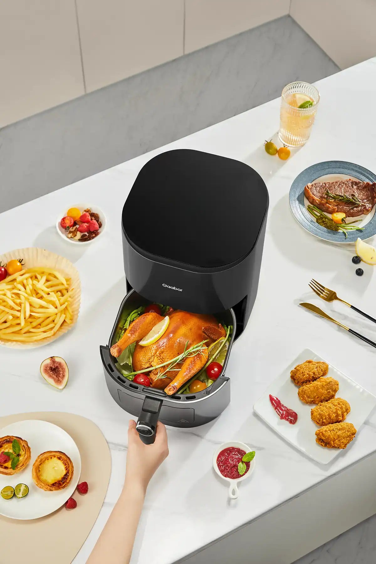 Gaabor Beautiful Black 10 in 1 5 Quart Non Toxic Glass Air Fryer 