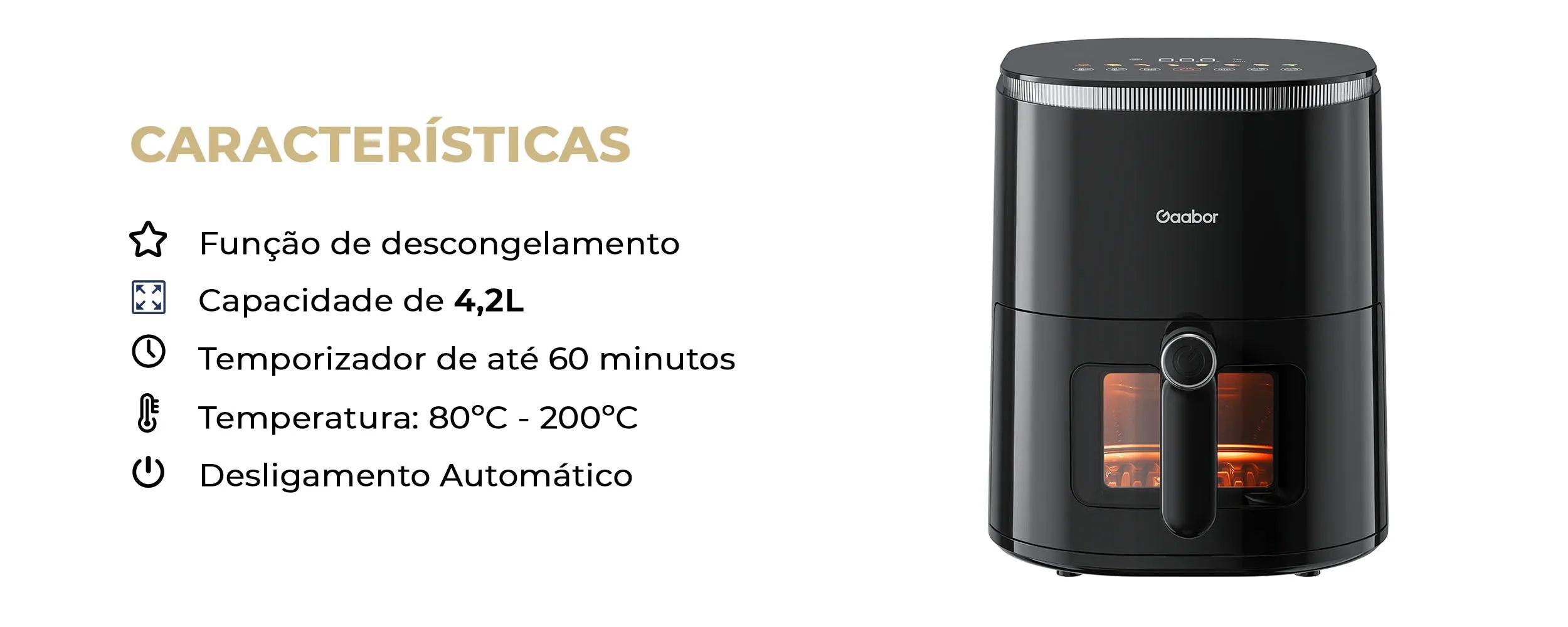 Gaabor 6.5 Quart Black Glass Digital Air Fryer AF-65TBK01A
