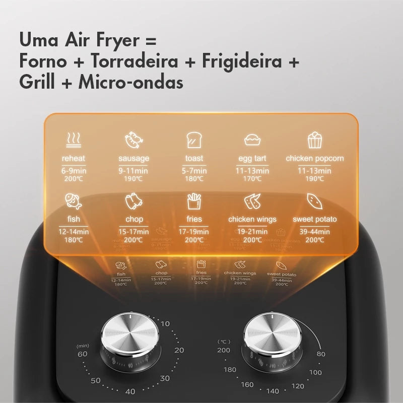 Fritadeira Elétrica Gaabor 6,5L 1600W Circulação de Ar 360° Controle Inteligente de Temperatura 10 Menus AF-80M01A
