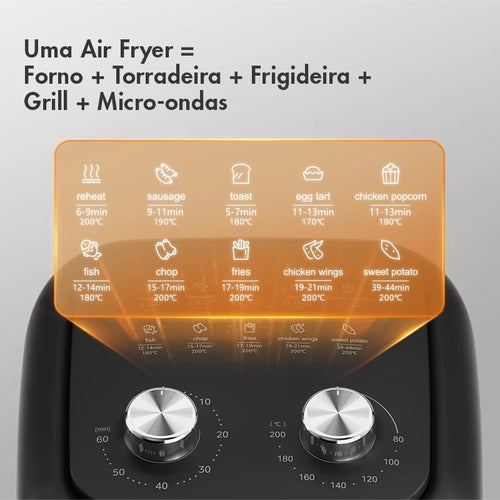 Fritadeira Elétrica Gaabor 6,5L 1600W Circulação de Ar 360° Controle Inteligente de Temperatura 10 Menus AF-80M01A