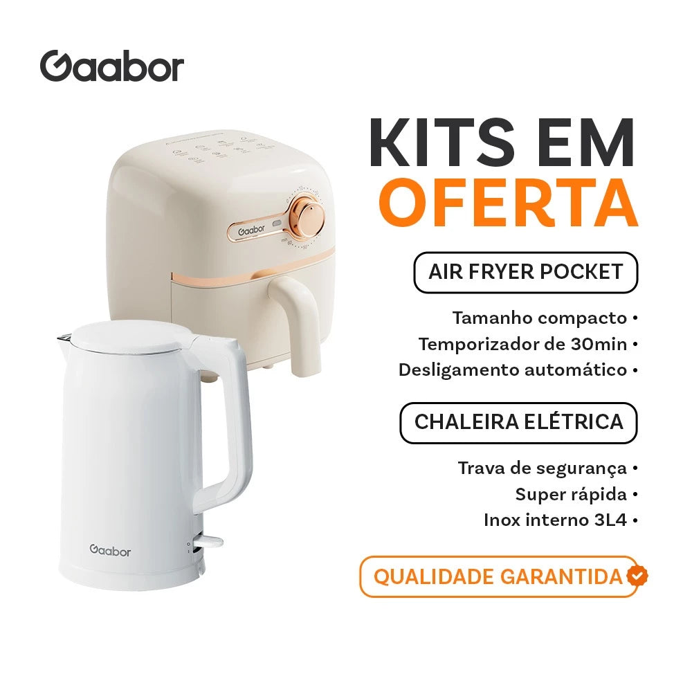 Gaabor Air Fryer 1,4L AF20M + Chaleira Elétrica 1,7L EK20M Regulação de Temperatura Fácil de Usar