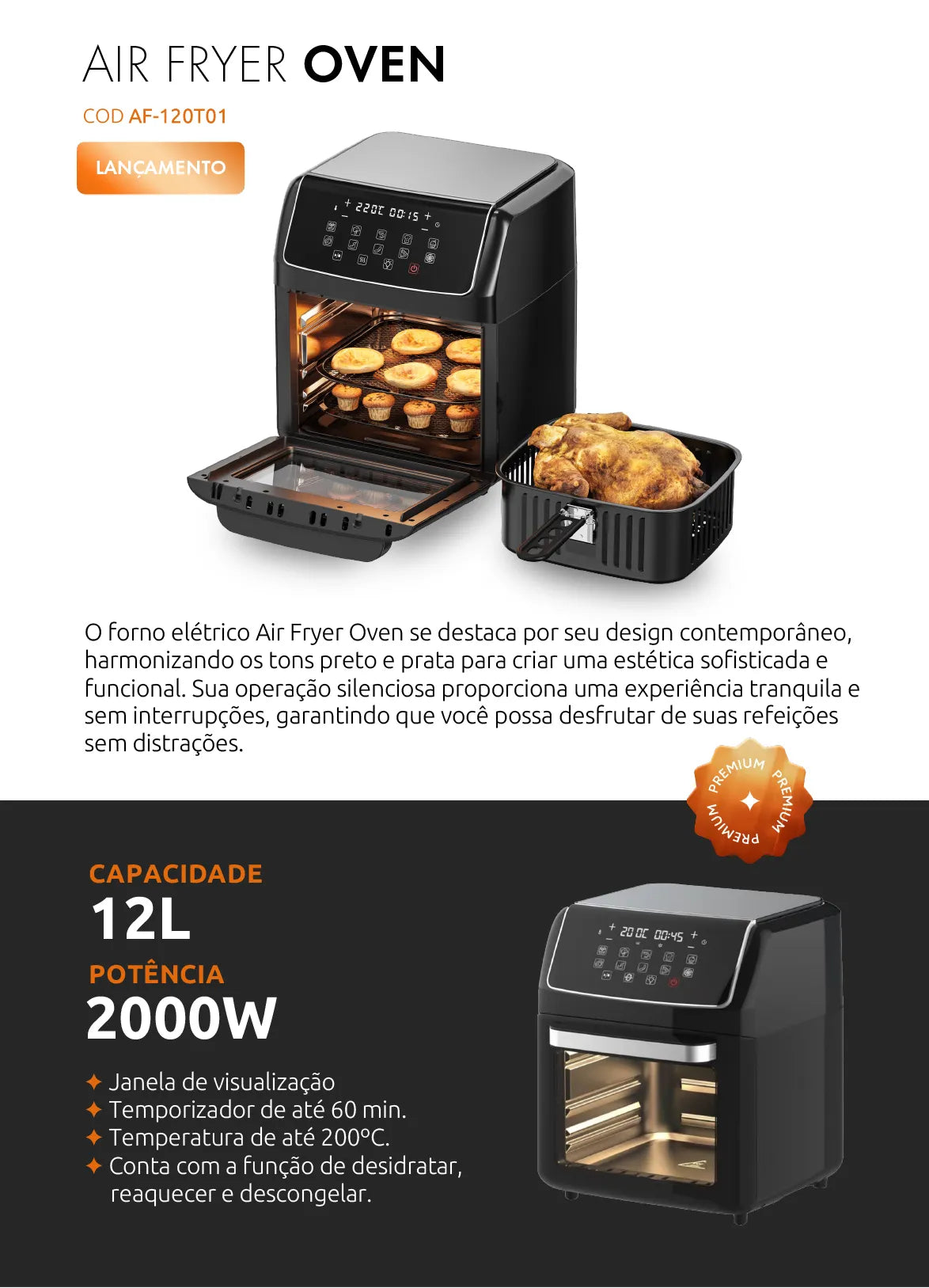 Black Glass Transparent Visualization Air Fryer Oven 12L Gaabor & Flavor and Convenience 