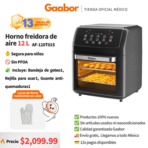 Black Glass Transparent Visualization Air Fryer Oven 12L Gaabor & Flavor and Convenience 