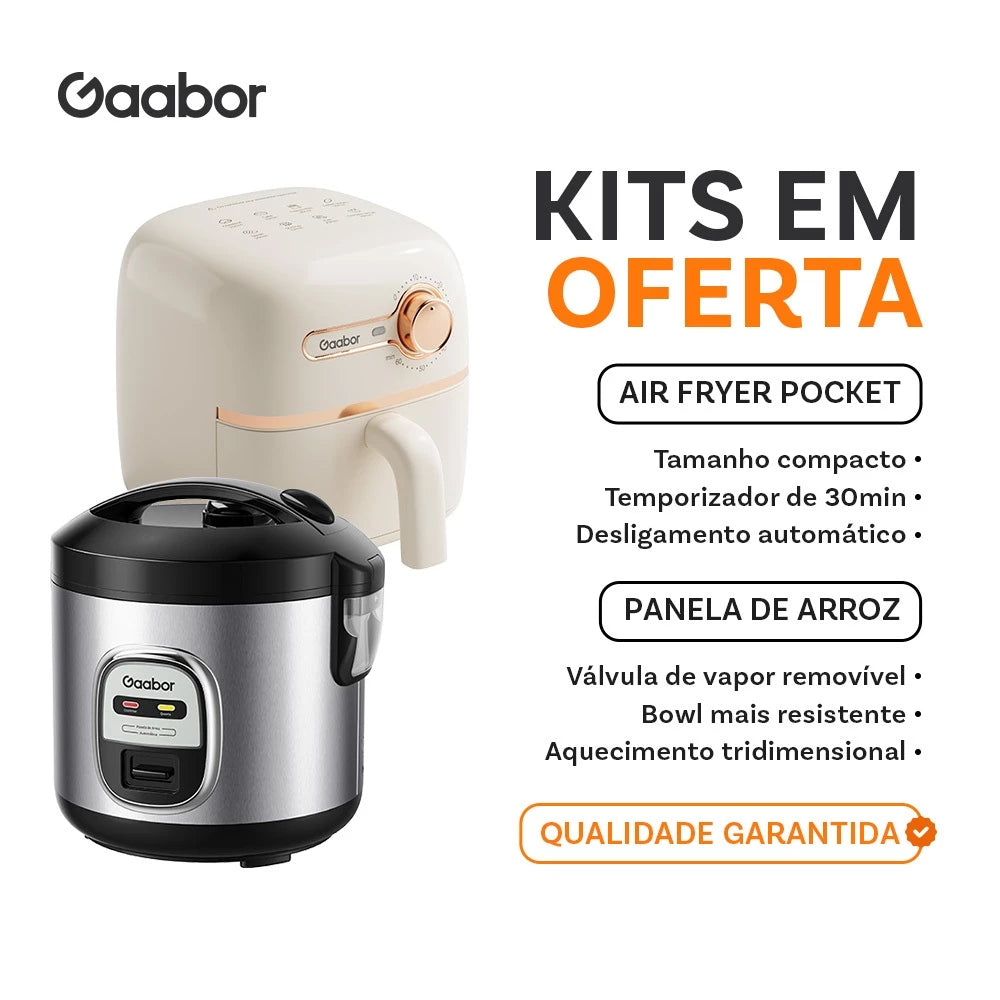 Kit Air Fryer Pocket + Panela de Arroz Gaabor
