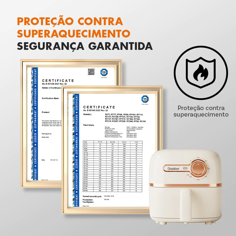 Air Fryer Gaabor Pocket 1,4L 900W Branca Fritadeira Elétrica Sem Óleo Compacta Antiaderente Timer 200°C