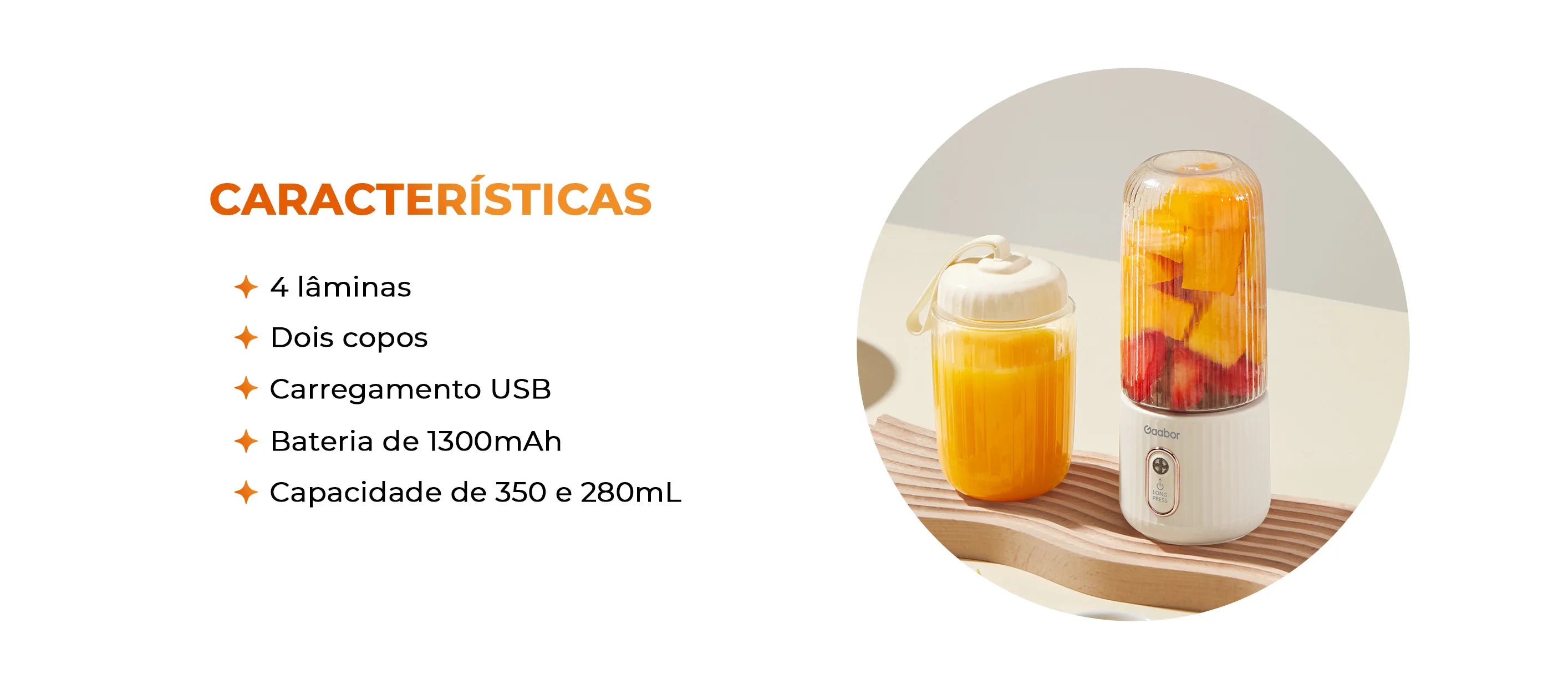 Gaabor Portable Travel Blender 300ml USB FP03T-WH01A