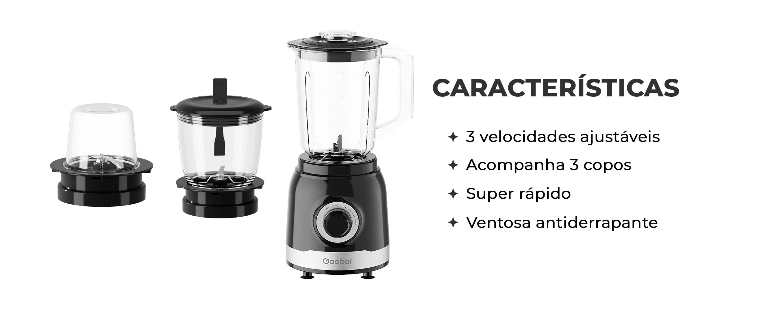 Gaabor JM-16M02A Black Blender 3 Cups, 3L, 900W