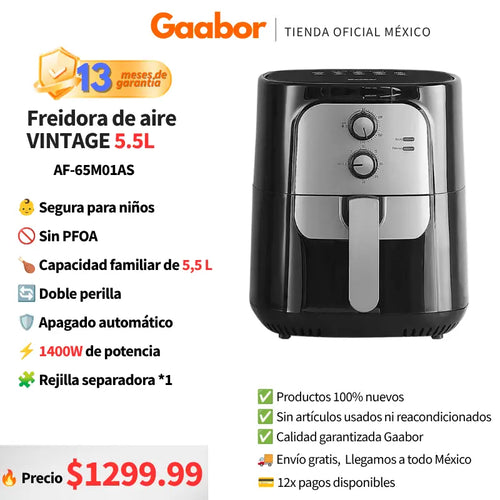 Gaabor 10-in-1 Oil-Free Air Fryer, Black Square, 6.5 Quart AF-65M01A