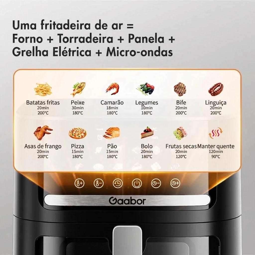 Fritadeira Air Fryer Gaabor 6.5L Tela Touch Colorida com agendamento conservação