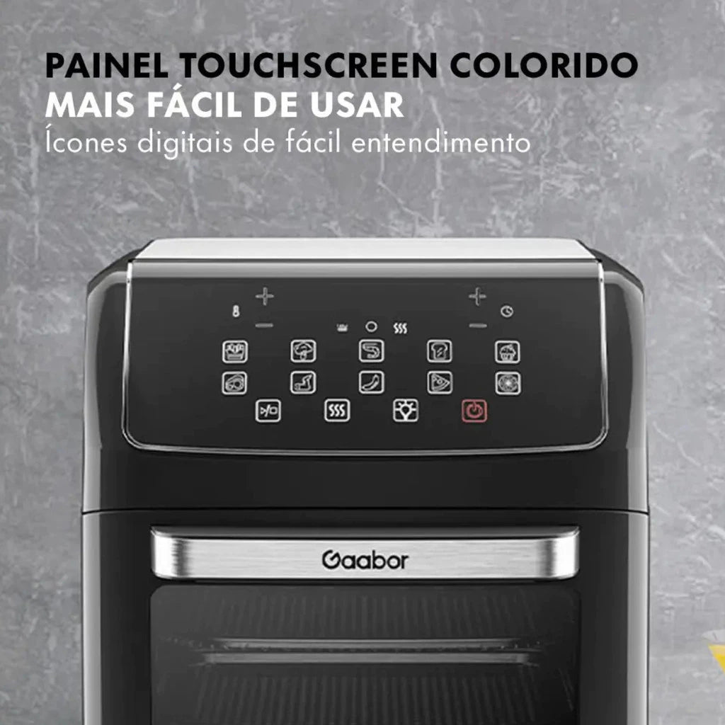 Fritadeira Air Fryer Oven Gaabor 12L Digital Preta 2000W com Janela, Luz Interna e Funções Forno
