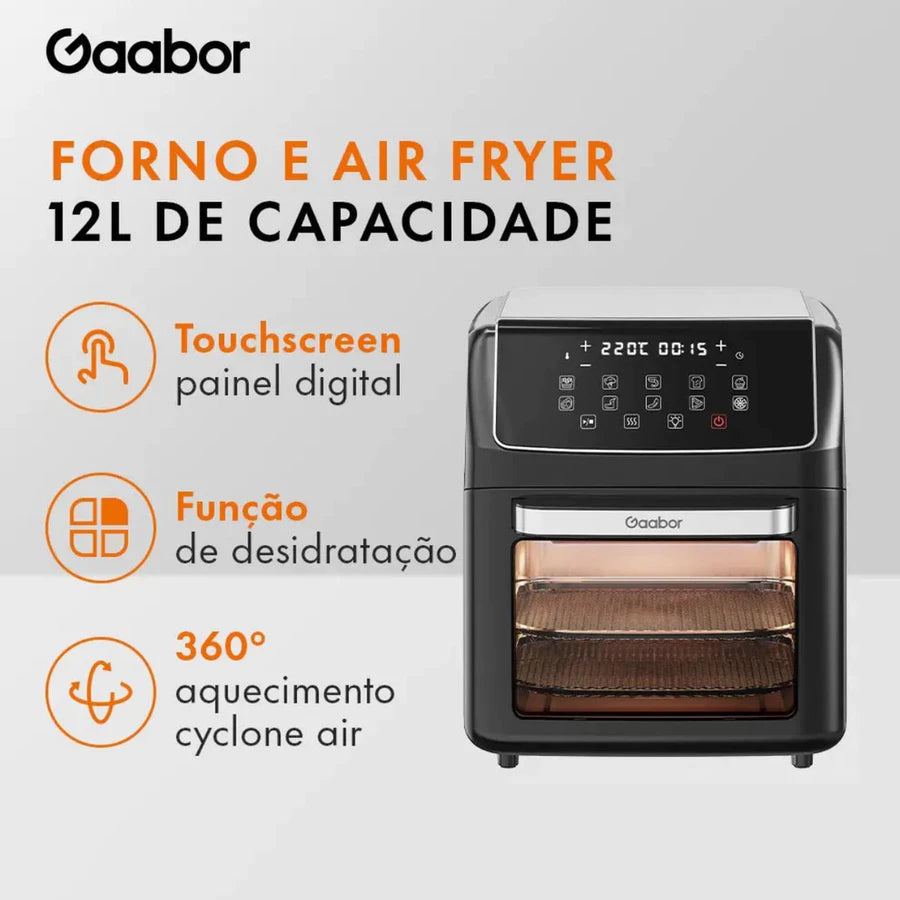 Fritadeira Air Fryer Oven Gaabor 12L Digital Preta 2000W com Janela, Luz Interna e Funções Forno