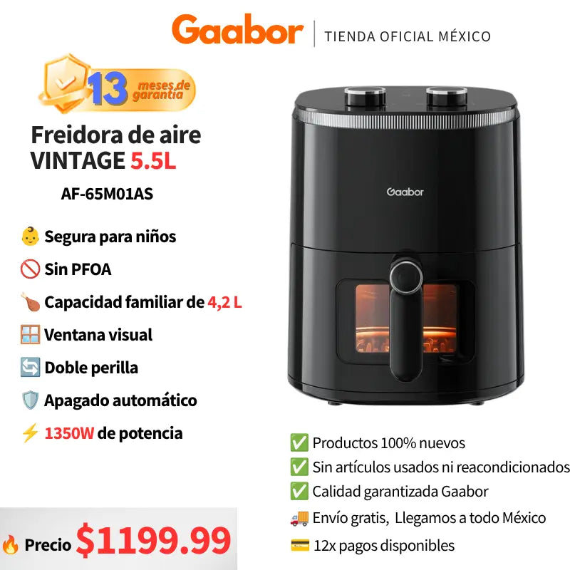 Gaabor Fritadeira Sem Óleo Duo 4,2L Analógica Visor Transparente Janela AF-45M02A