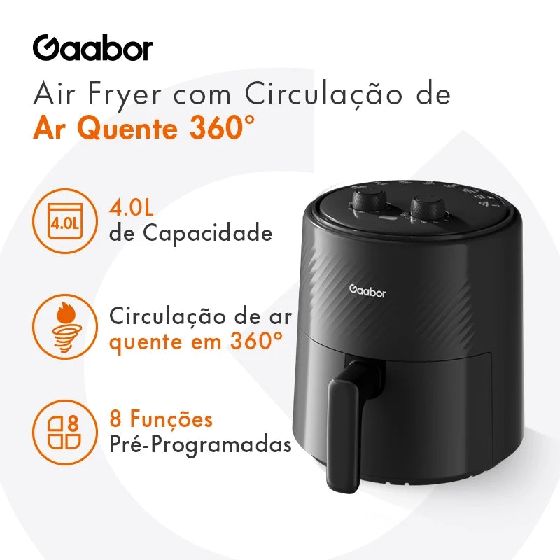 Fritadeira Elétrica Gaabor 4L 1300W com Circulação de Ar 360°, Cozimento Uniforme, Timer, Temperatura e Desligamento Automático AF-40M02A