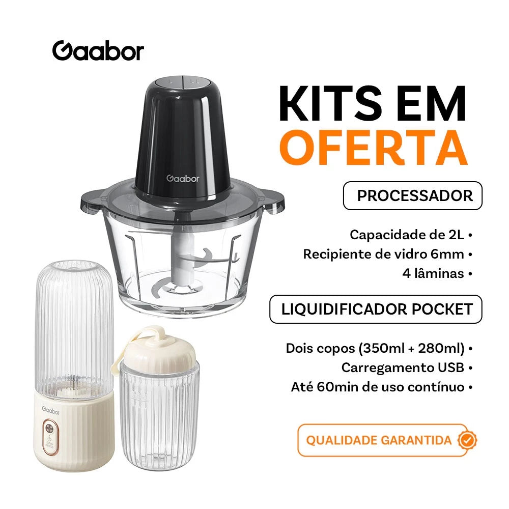 Venda em combo Gaabor Espremedor de frutas portátil USB 350 ml + 280 ml FP03T + Moedor de carne 2L MG-15M02A