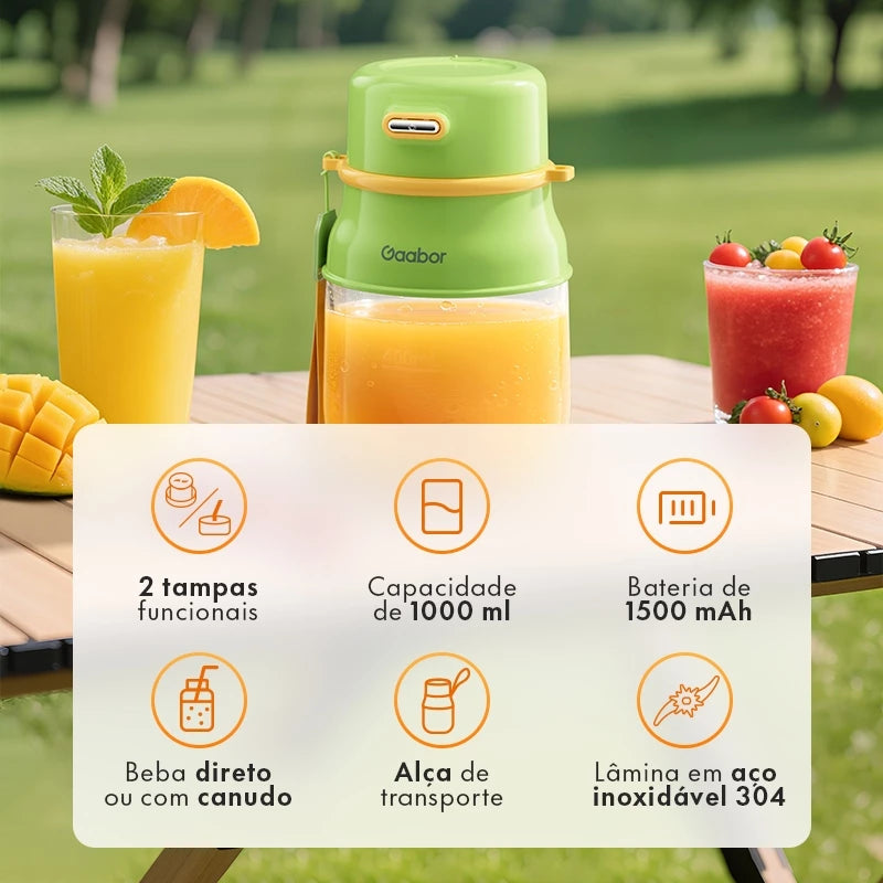 Liquidificador portátil Gaabor 1000ml 720ml 26 lâminas 17200 RPM Tipo C 1500mAh Copo misturador JM-M01A