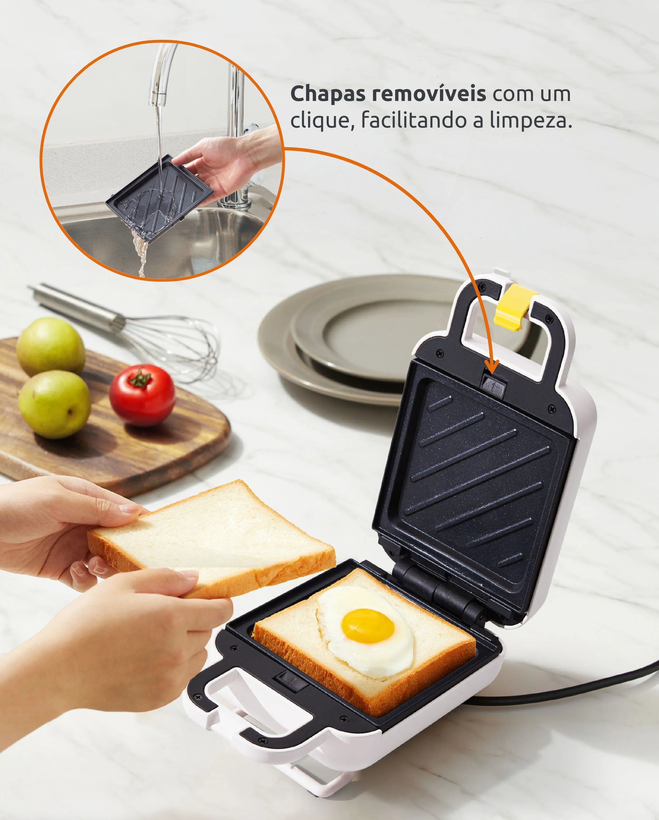 Gaabor Double-Sided Pocket Sandwich Maker, Portable Non-stick Removable Baking Pan SM60M-WH01A