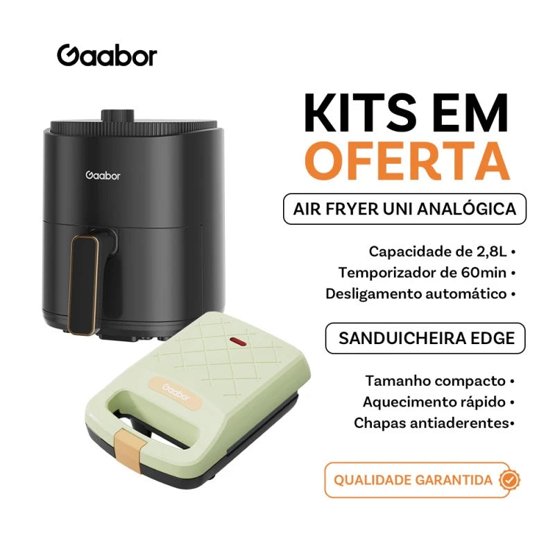Sanduicheira Gaabor EDGE + Air Fryer UNI Analógica Kit