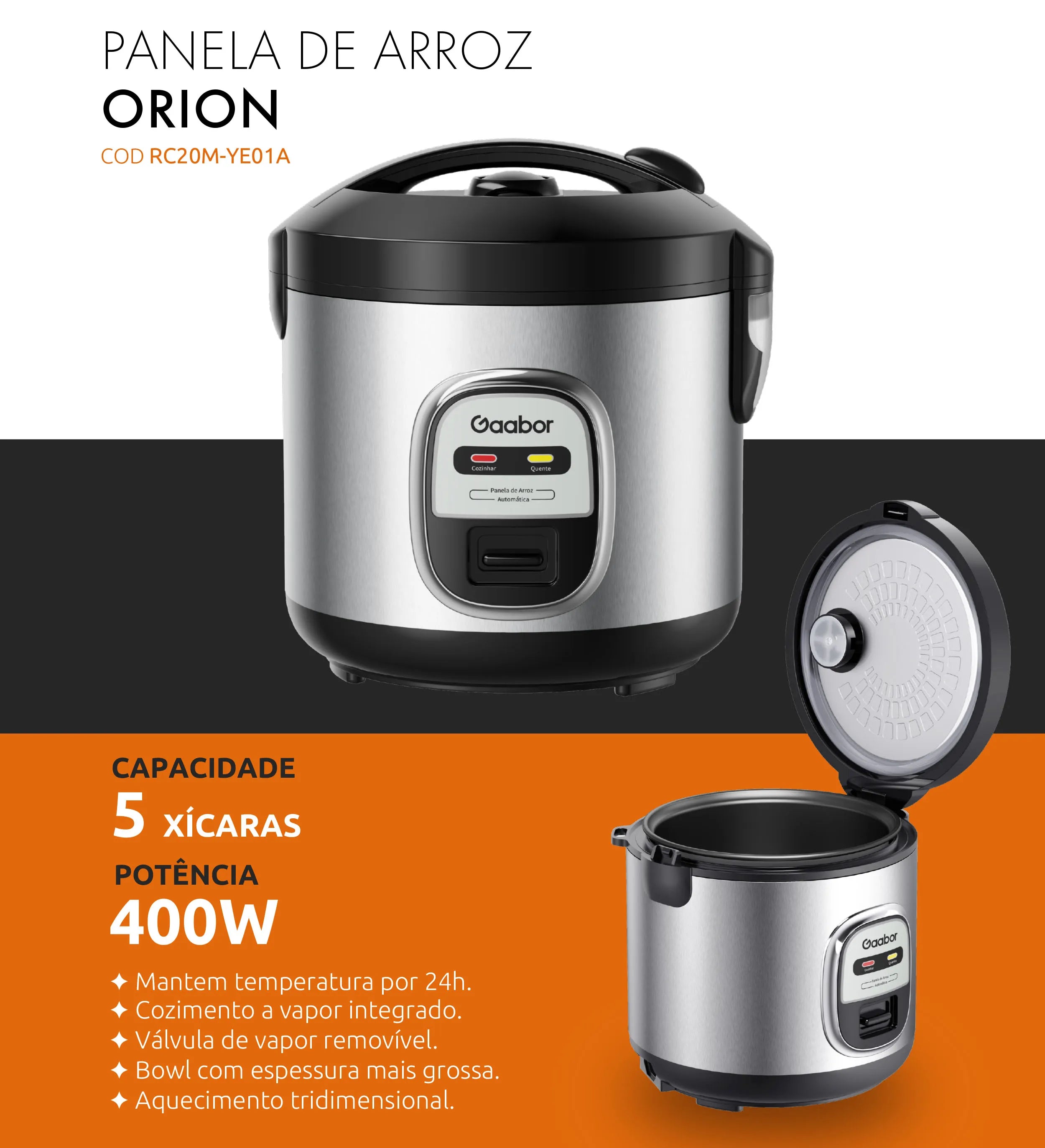 Gaabor Stainless Steel Rice Cooker 2L RC-20M01A