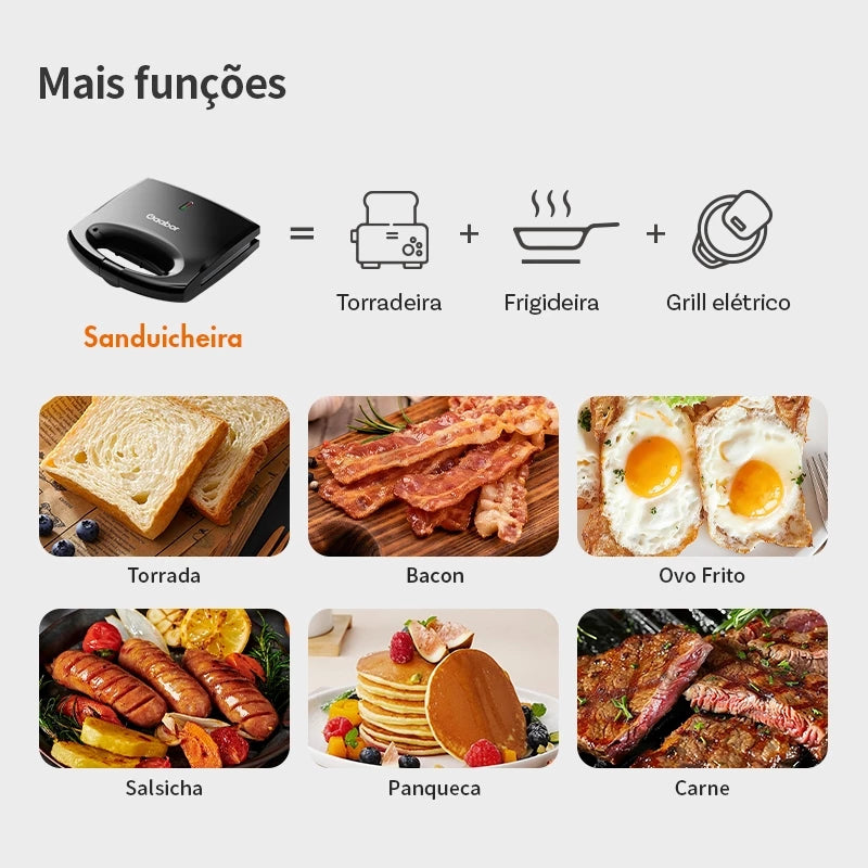Sanduicheira Gaabor Preta 800W Dupla Face Antiaderente Compacta Leve Placa Grande EH-M03A