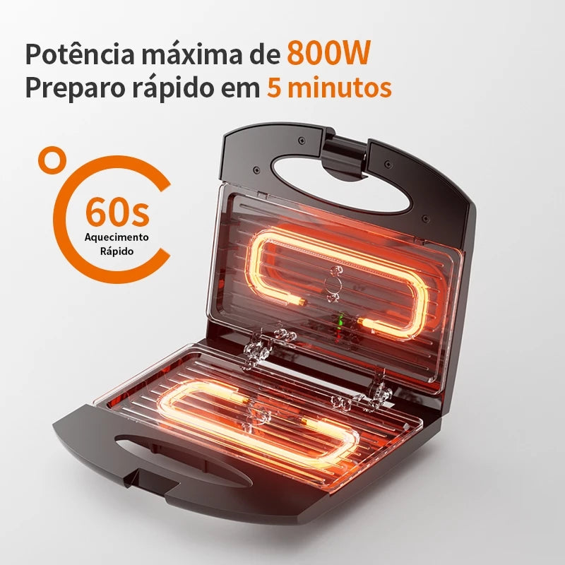 Sanduicheira Gaabor Preta 800W Dupla Face Antiaderente Compacta Leve Placa Grande EH-M03A
