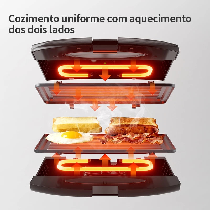 Sanduicheira Gaabor Preta 800W Dupla Face Antiaderente Compacta Leve Placa Grande EH-M03A