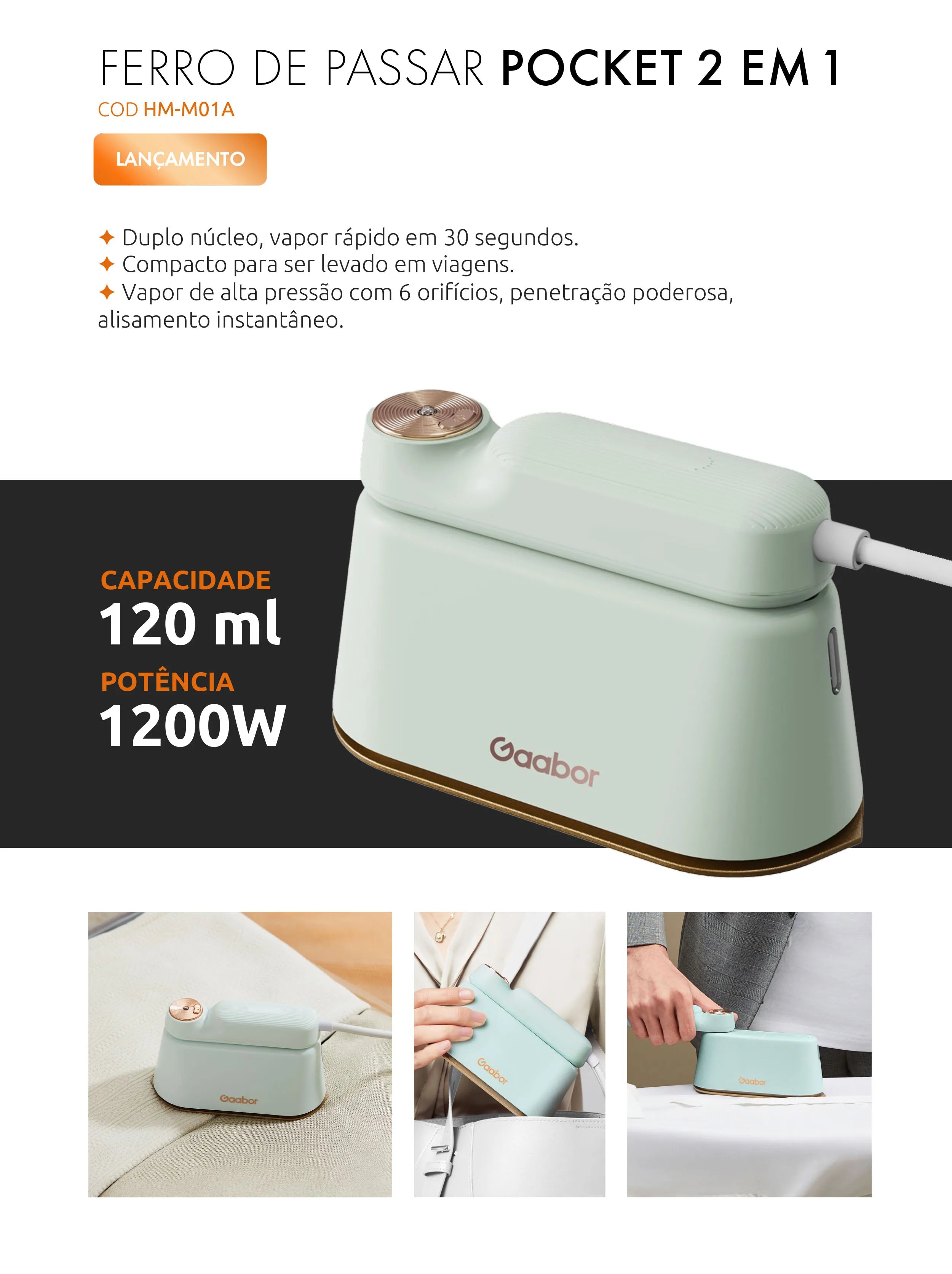 Gaabor Fast Steam Portable Steam Iron with Gloves HM-M01A