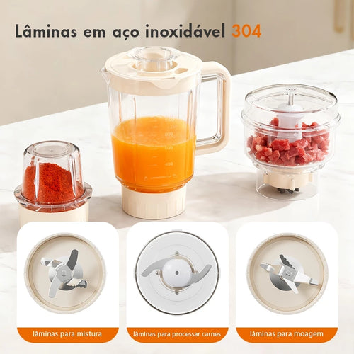 Processador de alimentos Gaabor 3 em 1 com 3 tigelas, 3 lâminas, bivolt, 400 W, aço inoxidável, JM-12E01APro